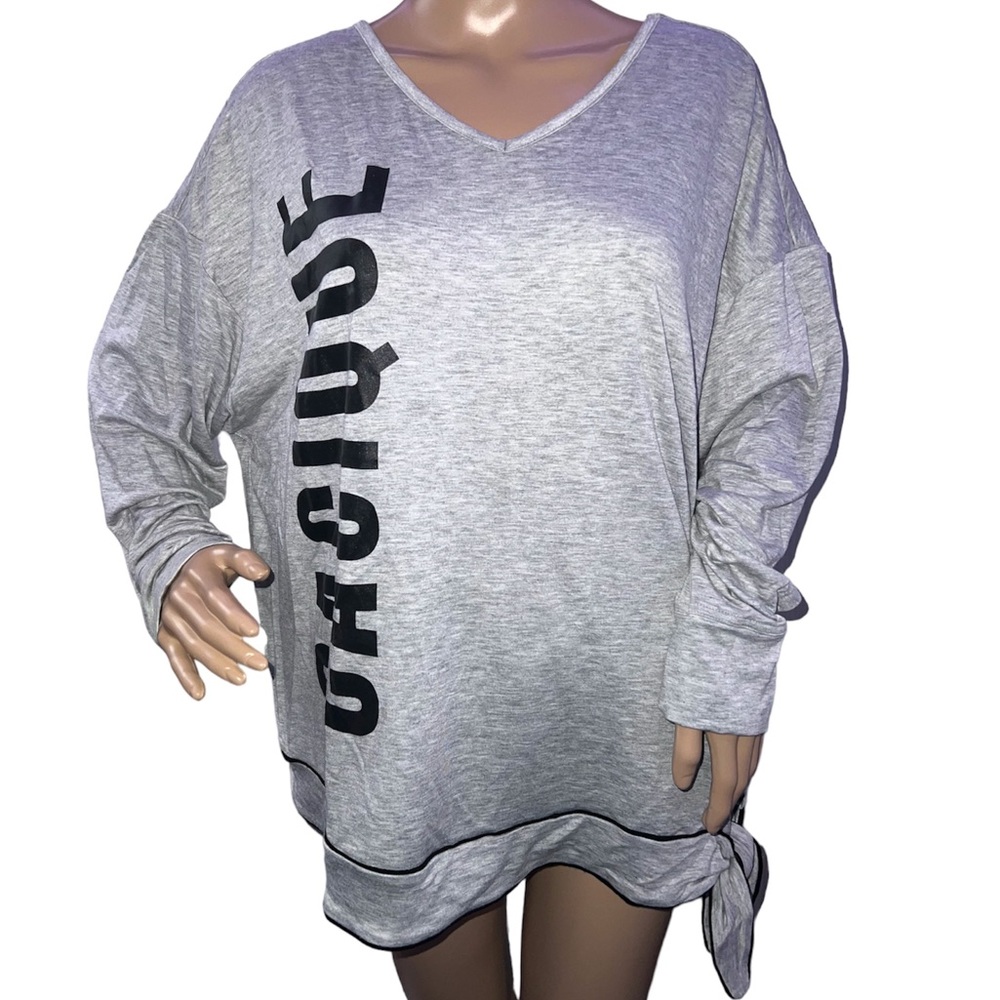 CACIQUE | NWT GRAY PAJAMA TOP WITH BOLD LOGO BLOCK LETTERING - Picture 10 of 10
